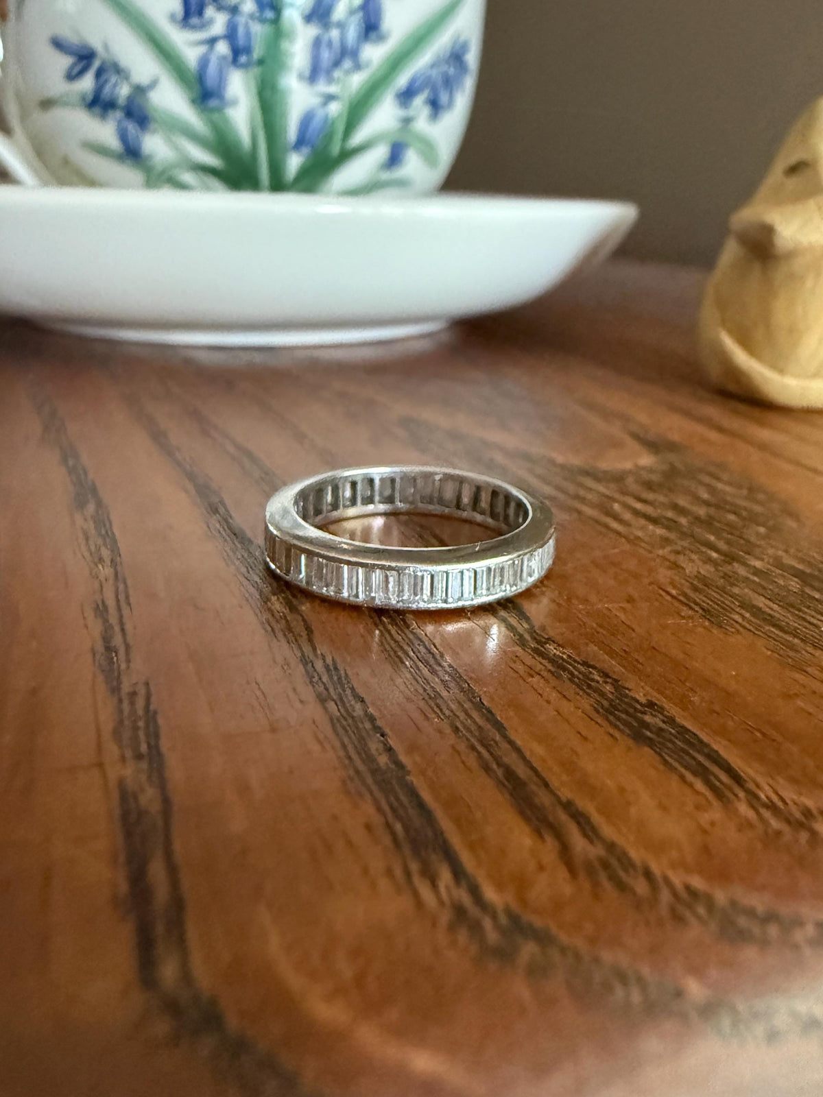Vintage 2.6 Carats PLATINUM Natural Baguette Eternity Ring Skinny Stacker Channel Set Wedding Band 4mm Wide