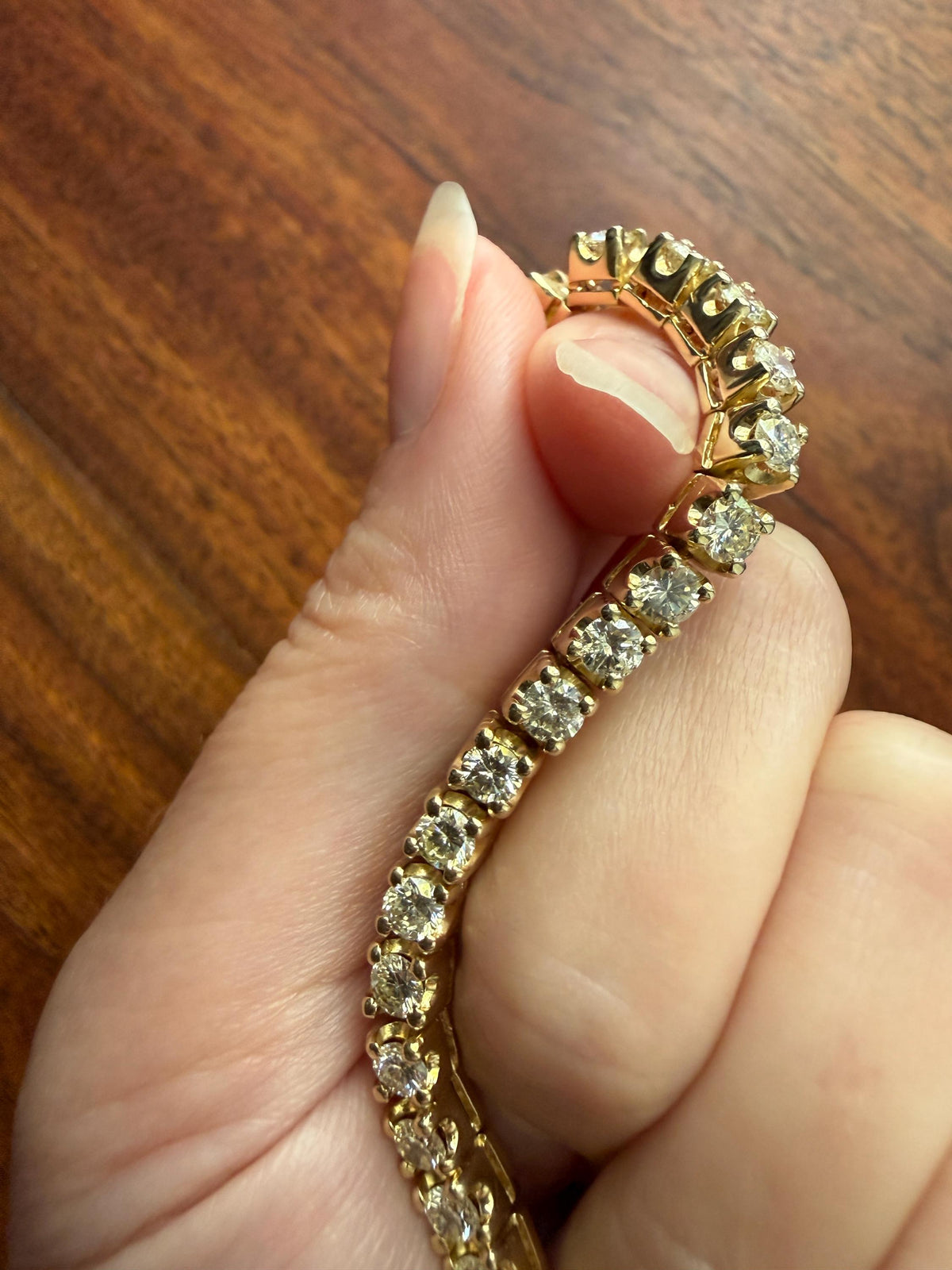 Vintage 7 CARATS Natural DIAMOND Tennis Bracelet Line Eternity 20.7g 14k Yellow Gold Solid 40 Older Brilliant Cut Stones Riviere 7Ctw