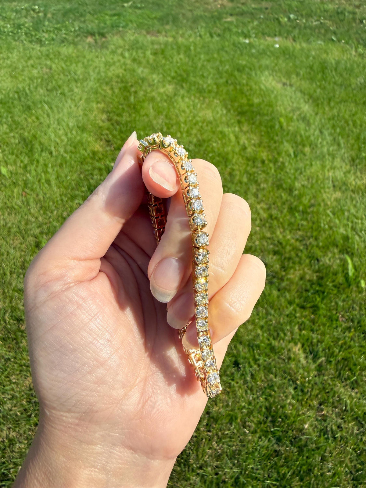 Vintage 7 CARATS Natural DIAMOND Tennis Bracelet Line Eternity 20.7g 14k Yellow Gold Solid 40 Older Brilliant Cut Stones Riviere 7Ctw