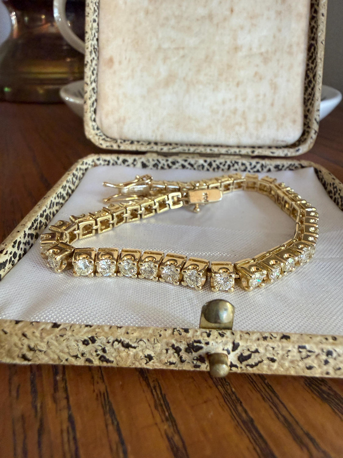 Vintage 7 CARATS Natural DIAMOND Tennis Bracelet Line Eternity 20.7g 14k Yellow Gold Solid 40 Older Brilliant Cut Stones Riviere 7Ctw