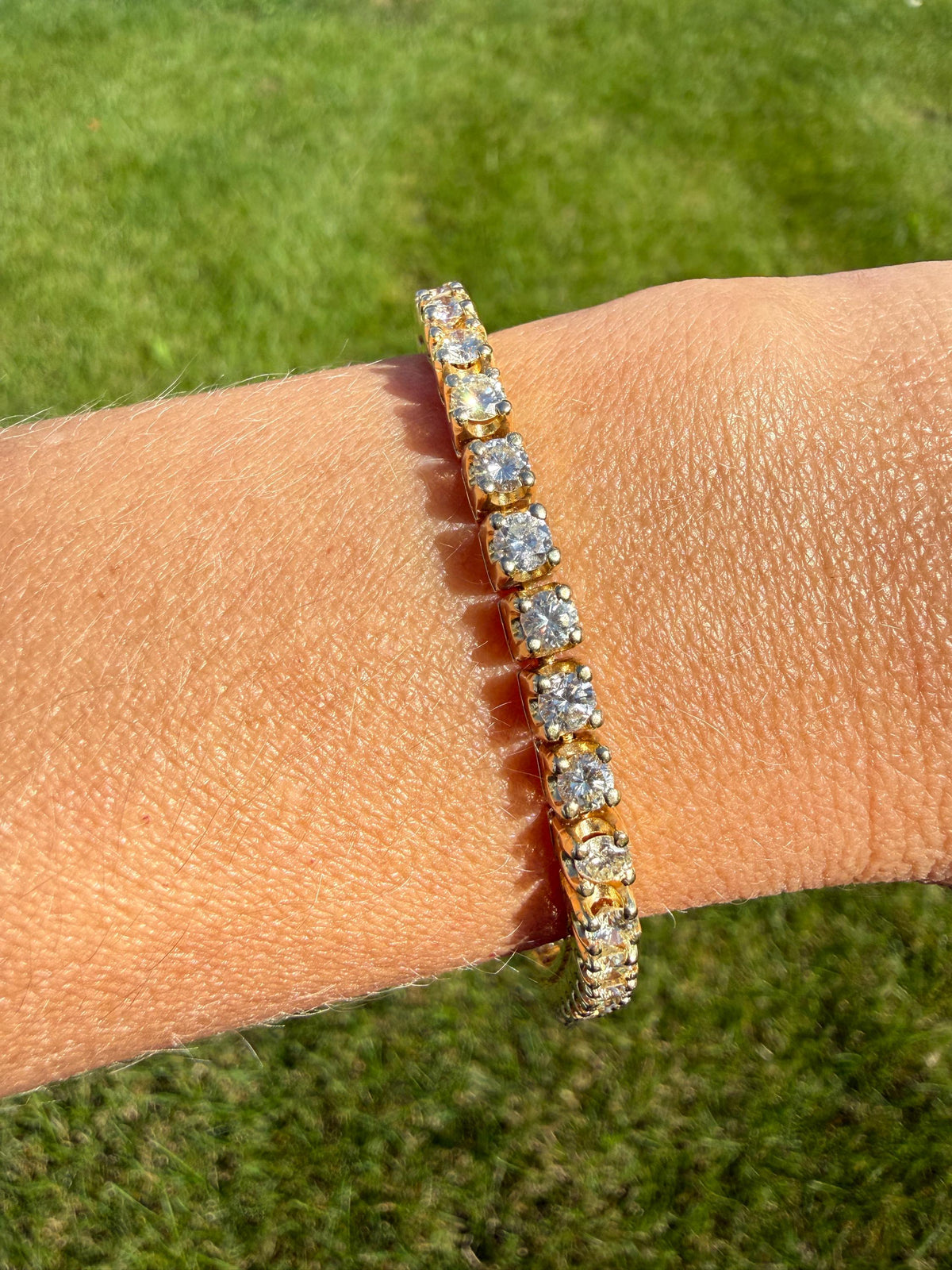 Vintage 7 CARATS Natural DIAMOND Tennis Bracelet Line Eternity 20.7g 14k Yellow Gold Solid 40 Older Brilliant Cut Stones Riviere 7Ctw