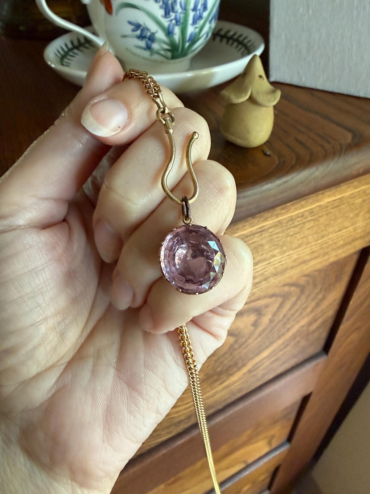 PINK Perfection Georgian Era ANTIQUE Old Cut Natural Pink Topaz Foiled Pendant 10k Gold Victorian Minimalist Glowing Pastel Collet Set