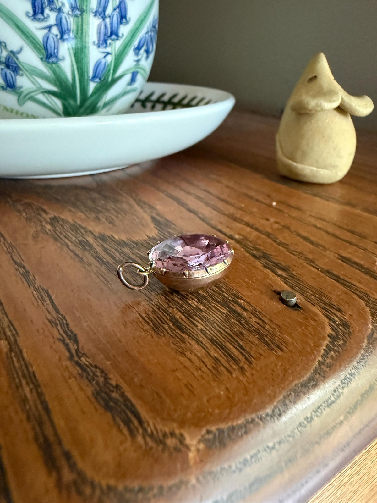 PINK Perfection Georgian Era ANTIQUE Old Cut Natural Pink Topaz Foiled Pendant 10k Gold Victorian Minimalist Glowing Pastel Collet Set