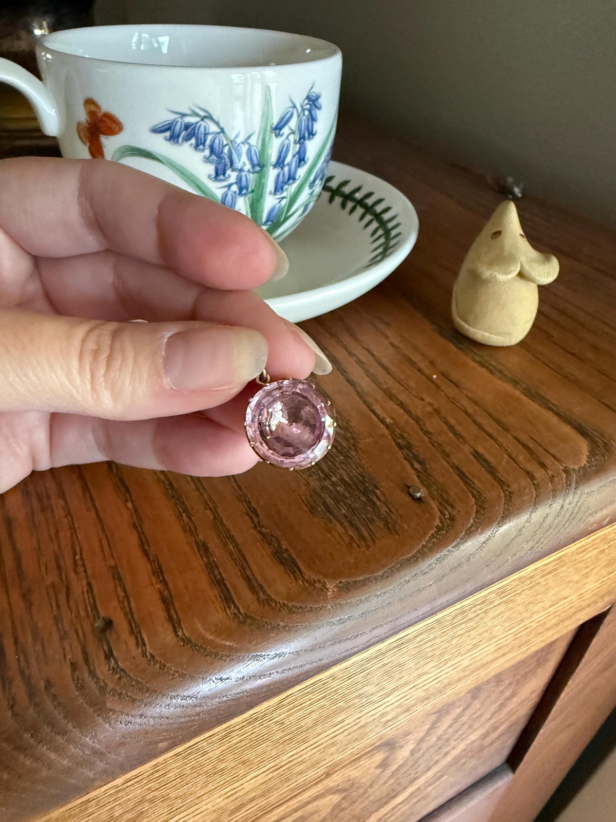 PINK Perfection Georgian Era ANTIQUE Old Cut Natural Pink Topaz Foiled Pendant 10k Gold Victorian Minimalist Glowing Pastel Collet Set