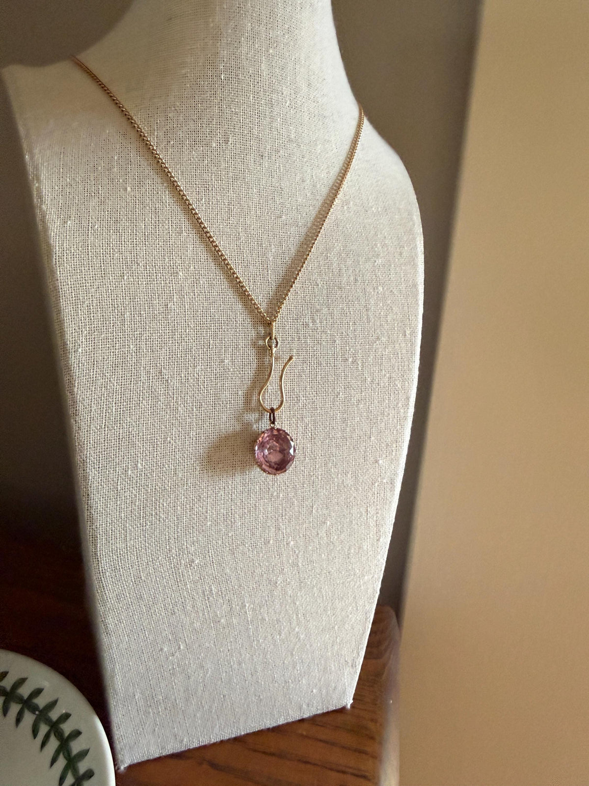 PINK Perfection Georgian Era ANTIQUE Old Cut Natural Pink Topaz Foiled Pendant 10k Gold Victorian Minimalist Glowing Pastel Collet Set