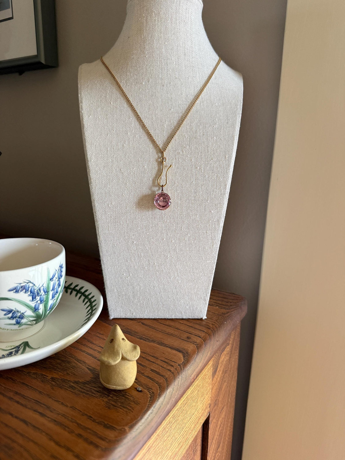 PINK Perfection Georgian Era ANTIQUE Old Cut Natural Pink Topaz Foiled Pendant 10k Gold Victorian Minimalist Glowing Pastel Collet Set