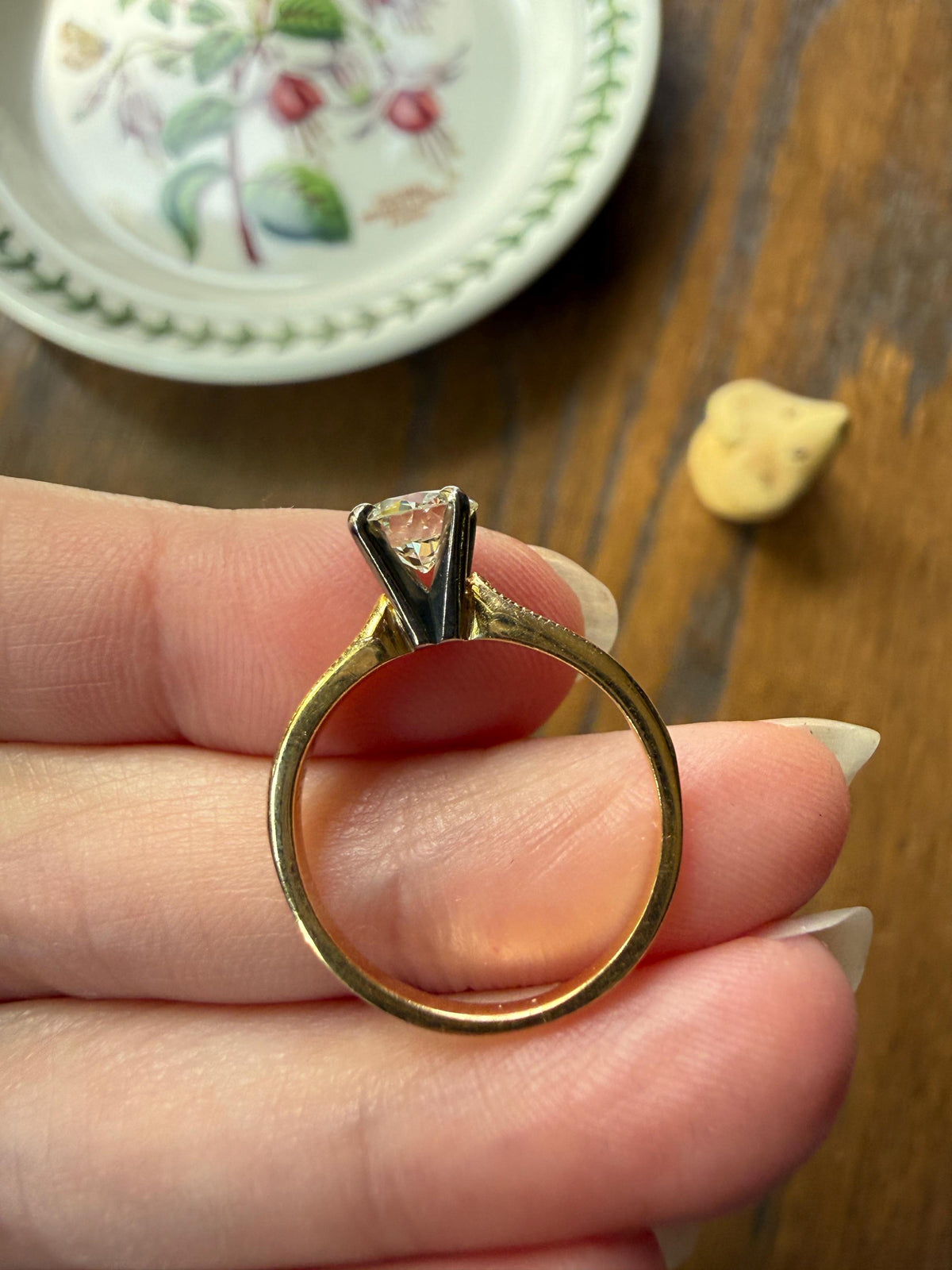 Older Vintage .85 Carat Natural Old European Cut DIAMOND Solitaire Engagement Ring Stacker 18k Yellow Gold Wedding Something Old Art Deco