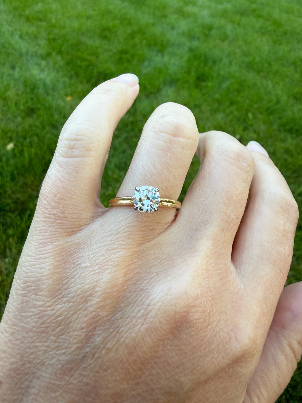 Older Vintage .85 Carat Natural Old European Cut DIAMOND Solitaire Engagement Ring Stacker 18k Yellow Gold Wedding Something Old Art Deco