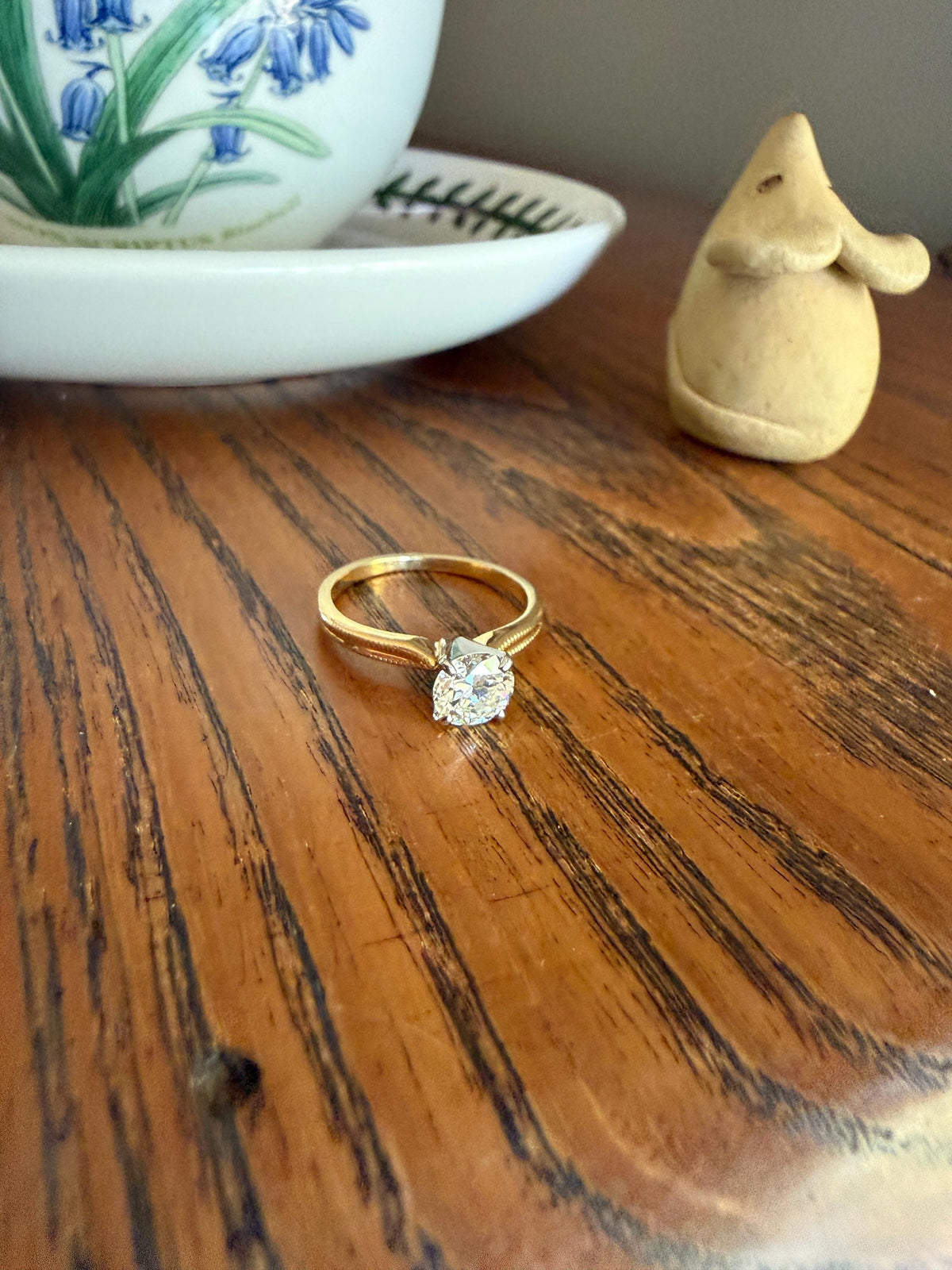 Older Vintage .85 Carat Natural Old European Cut DIAMOND Solitaire Engagement Ring Stacker 18k Yellow Gold Wedding Something Old Art Deco