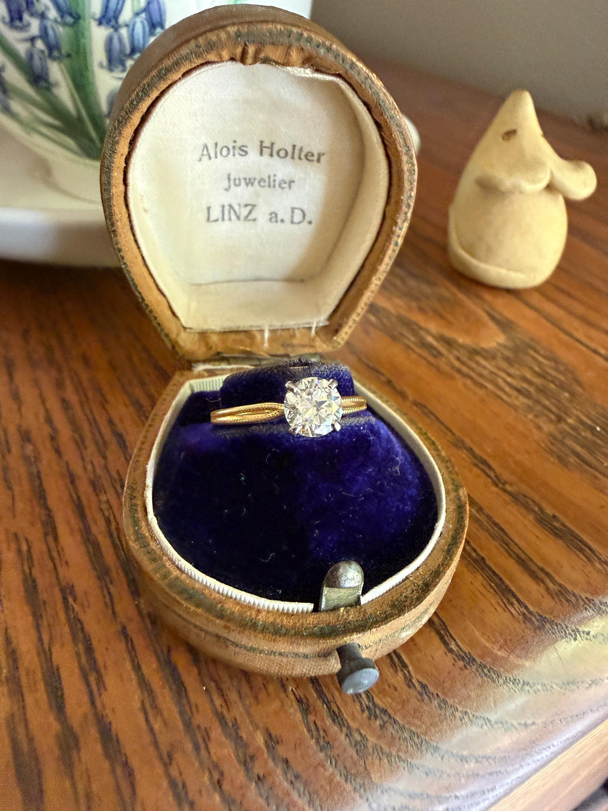 Older Vintage .85 Carat Natural Old European Cut DIAMOND Solitaire Engagement Ring Stacker 18k Yellow Gold Wedding Something Old Art Deco