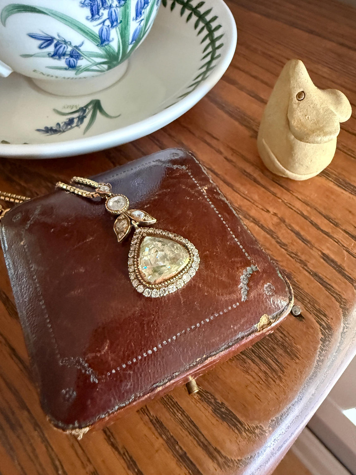 PEAR Triangular Antique XL Natural Old Dutch Rose Cut DIAMOND 3.5 Carat Chubby Pendant 14k Gold Xx Carat Retro Vintage 18k Venetian Chain