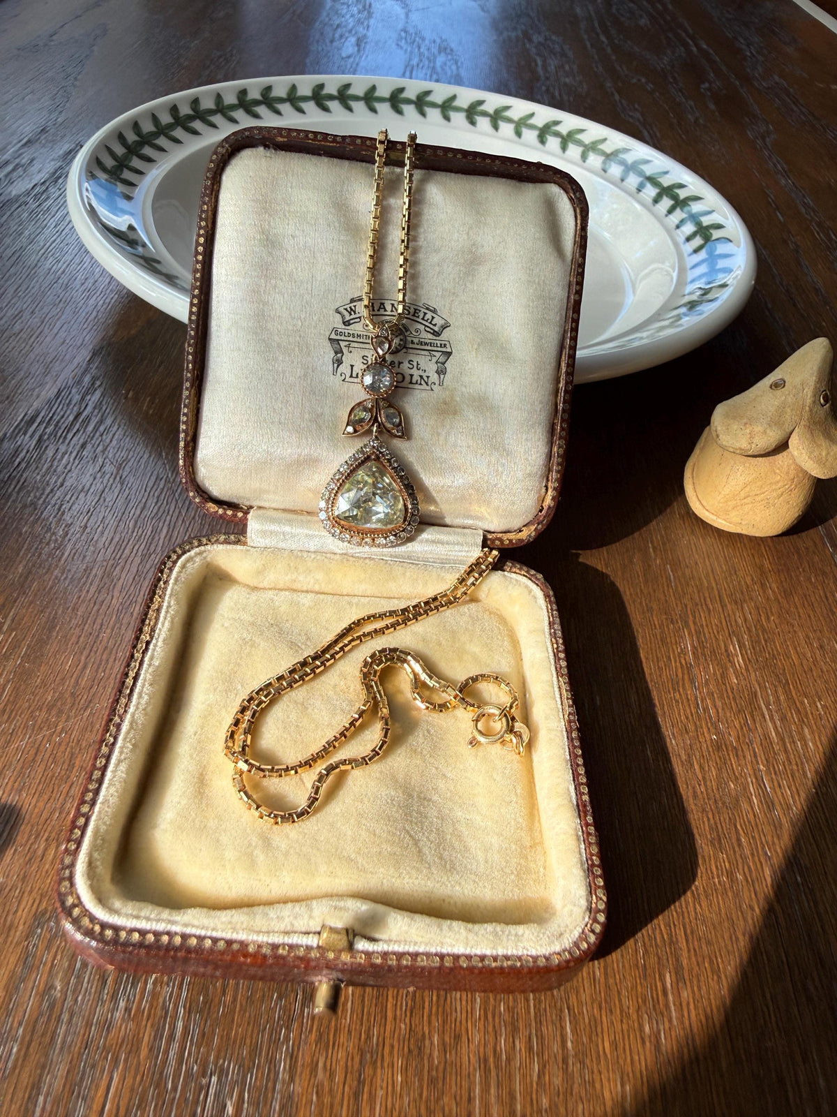 PEAR Triangular Antique XL Natural Old Dutch Rose Cut DIAMOND 3.5 Carat Chubby Pendant 14k Gold Xx Carat Retro Vintage 18k Venetian Chain