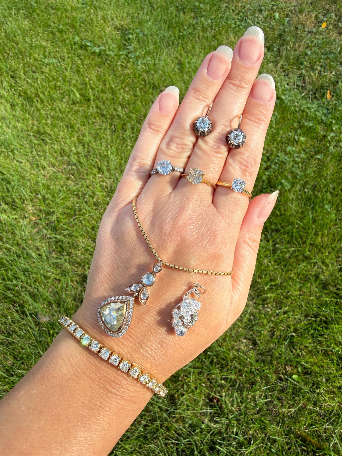 PEAR Triangular Antique XL Natural Old Dutch Rose Cut DIAMOND 3.5 Carat Chubby Pendant 14k Gold Xx Carat Retro Vintage 18k Venetian Chain