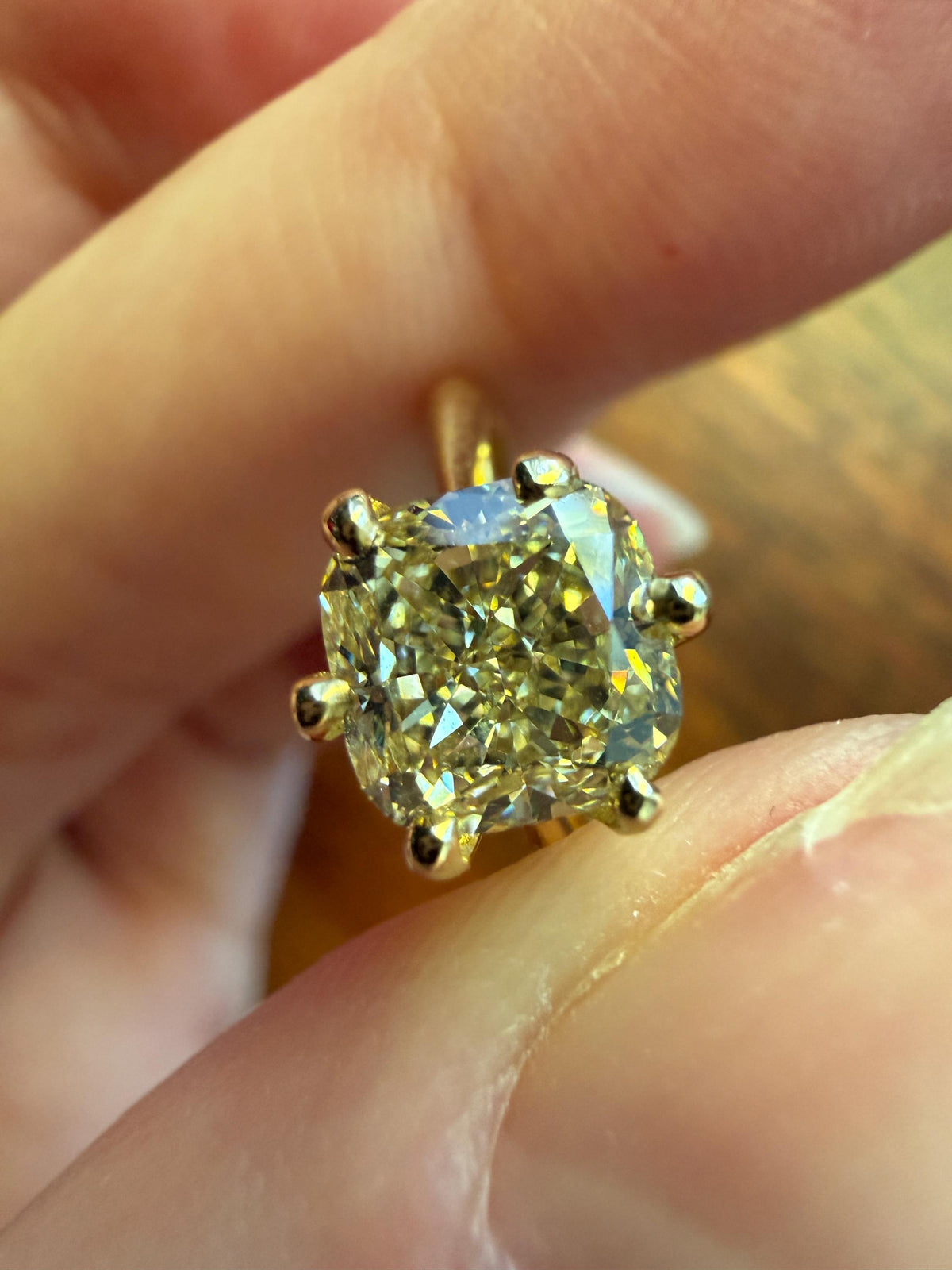 Fancy Brownish Yellow Eye Clean 1.52 Carat Cushion Cut DIAMOND Ring w/ CERT. French Vintage Solitaire 18k Gold Engagement Paris Find
