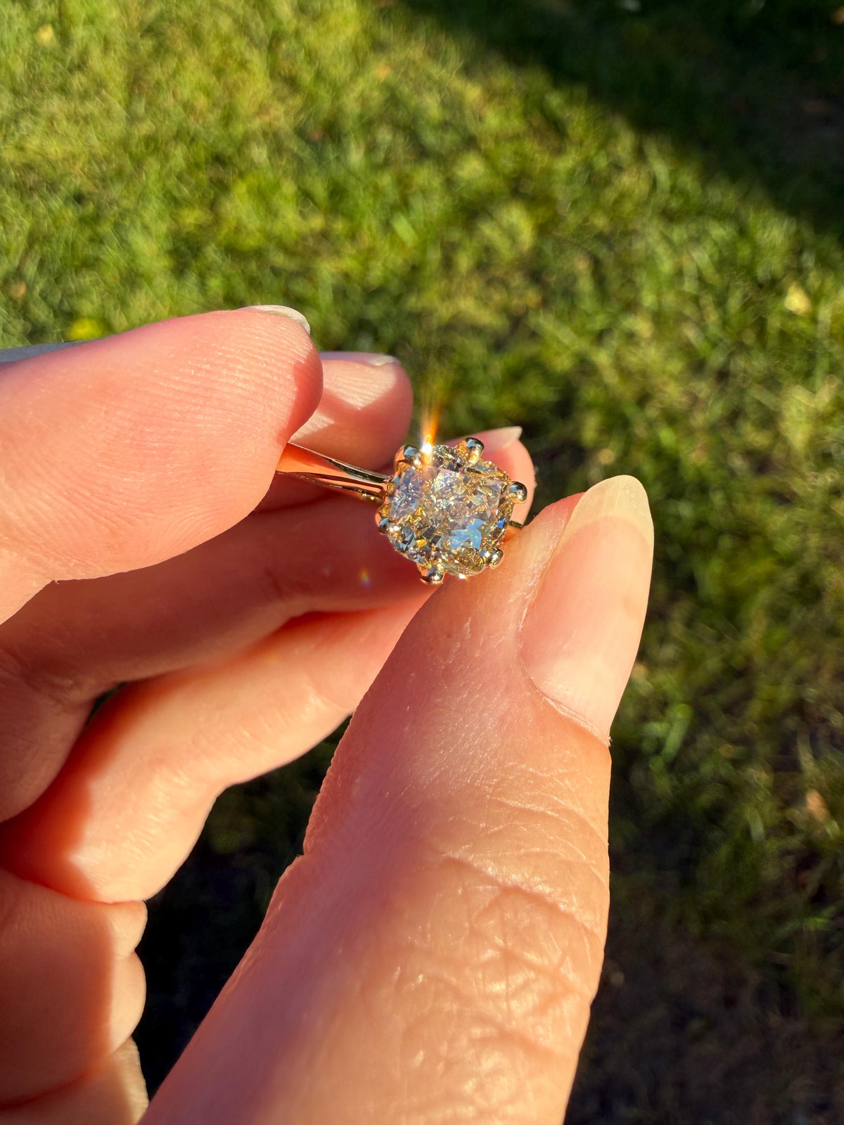 Fancy Brownish Yellow Eye Clean 1.52 Carat Cushion Cut DIAMOND Ring w/ CERT. French Vintage Solitaire 18k Gold Engagement Paris Find