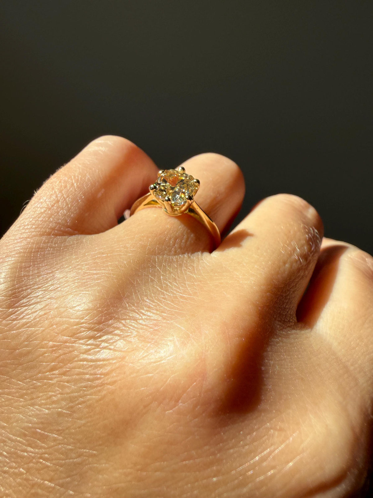 Fancy Brownish Yellow Eye Clean 1.52 Carat Cushion Cut DIAMOND Ring w/ CERT. French Vintage Solitaire 18k Gold Engagement Paris Find