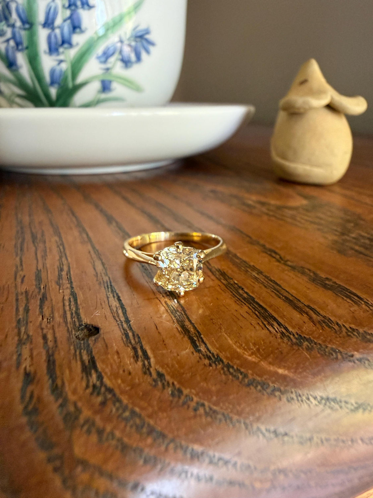 Fancy Brownish Yellow Eye Clean 1.52 Carat Cushion Cut DIAMOND Ring w/ CERT. French Vintage Solitaire 18k Gold Engagement Paris Find