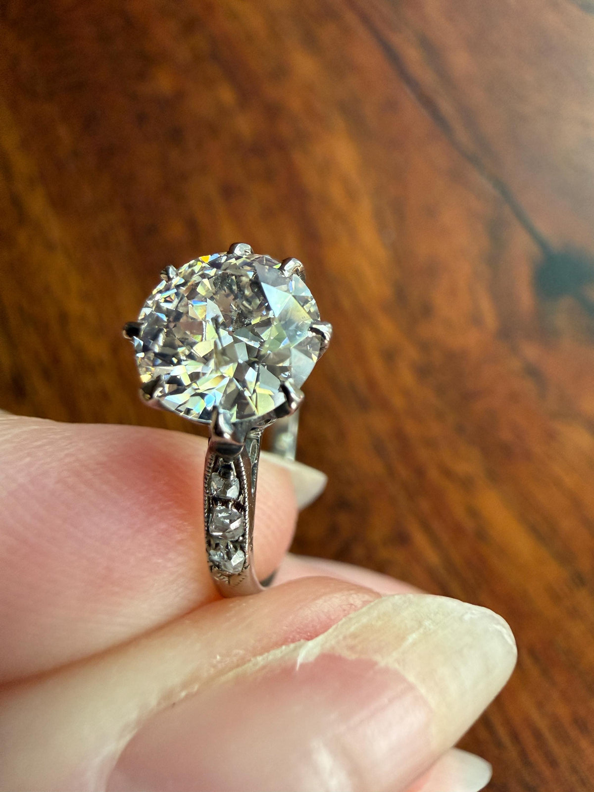 Antique Art Deco One Carat + Natural Old European Cut DIAMOND Solitaire Engagement Ring Old Mine Stacker 18k White Gold Wedding