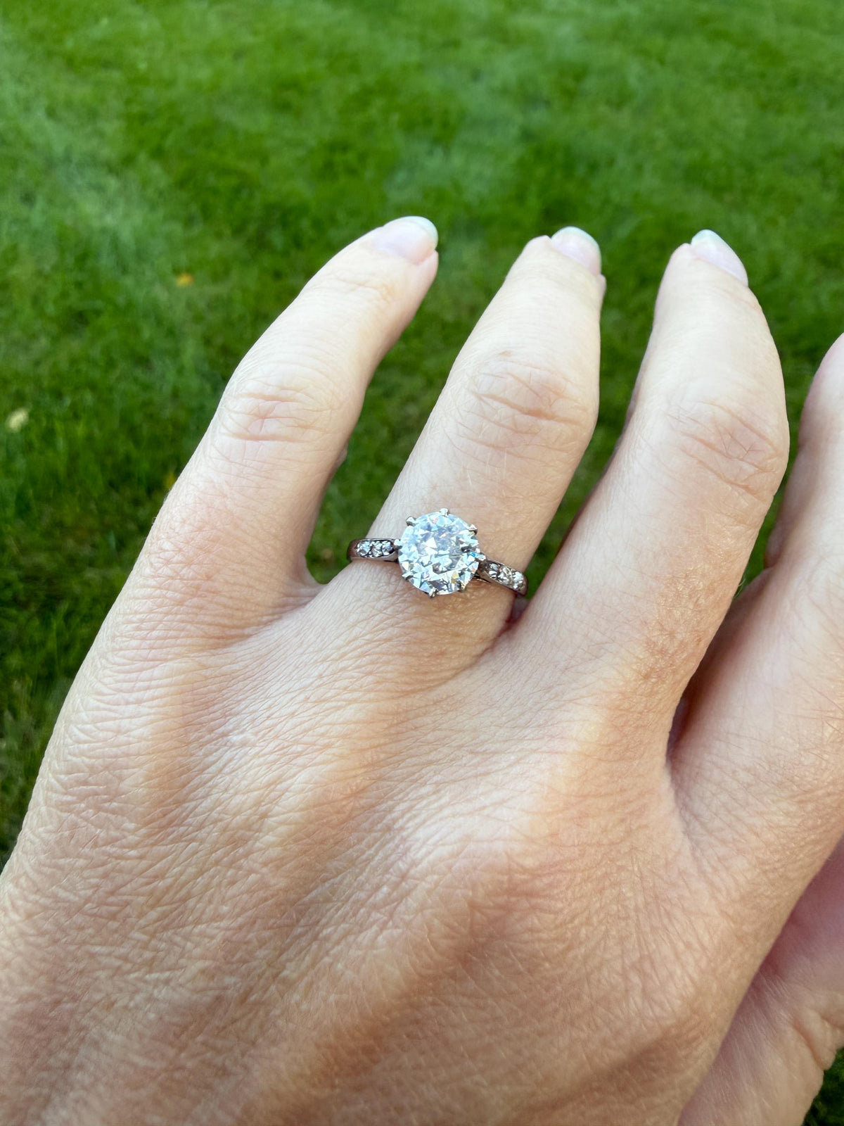 Antique Art Deco One Carat + Natural Old European Cut DIAMOND Solitaire Engagement Ring Old Mine Stacker 18k White Gold Wedding
