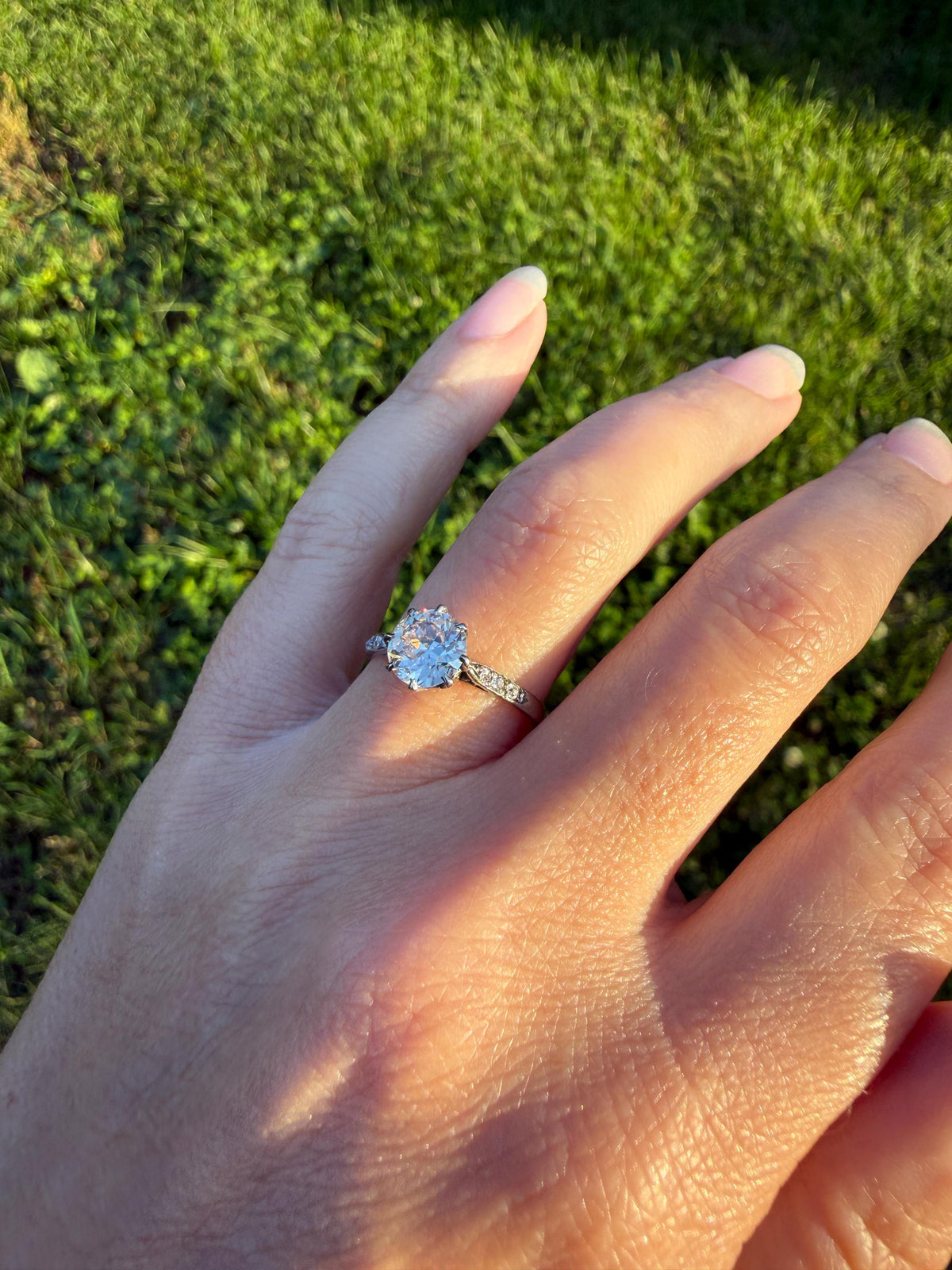 Antique Art Deco One Carat + Natural Old European Cut DIAMOND Solitaire Engagement Ring Old Mine Stacker 18k White Gold Wedding