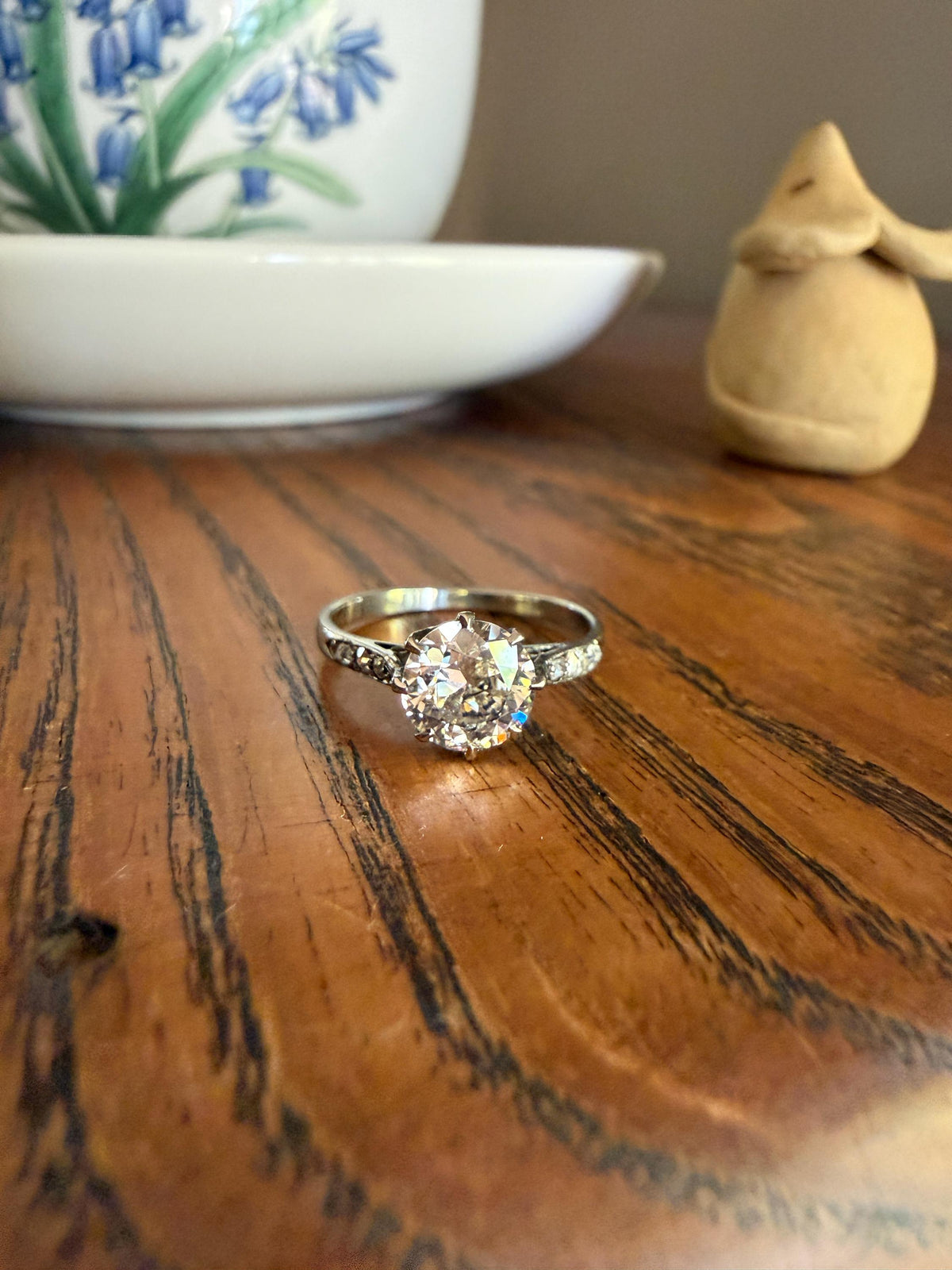 Antique Art Deco One Carat + Natural Old European Cut DIAMOND Solitaire Engagement Ring Old Mine Stacker 18k White Gold Wedding
