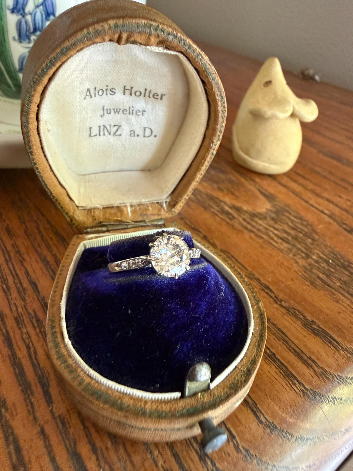Antique Art Deco One Carat + Natural Old European Cut DIAMOND Solitaire Engagement Ring Old Mine Stacker 18k White Gold Wedding