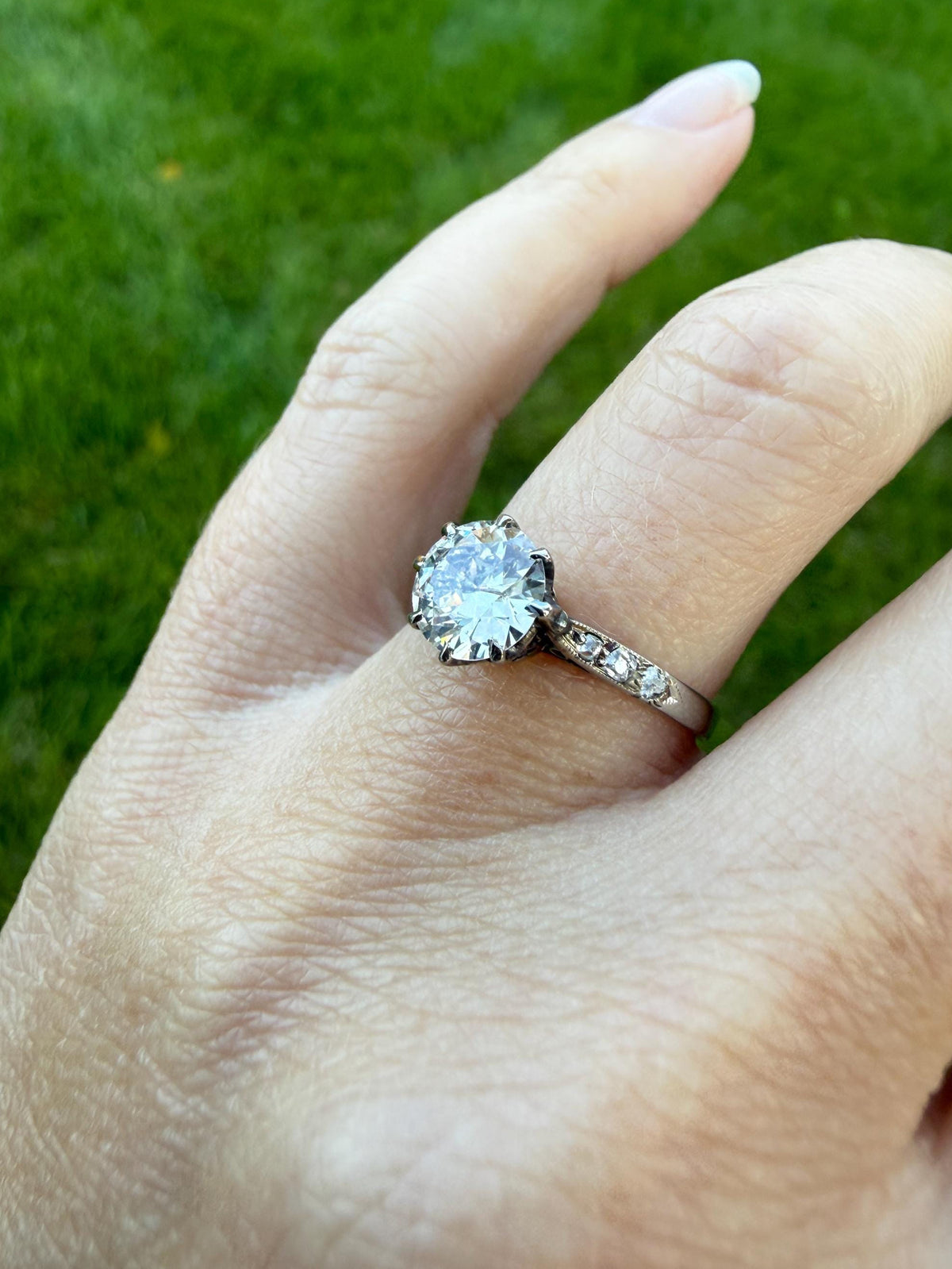Antique Art Deco One Carat + Natural Old European Cut DIAMOND Solitaire Engagement Ring Old Mine Stacker 18k White Gold Wedding