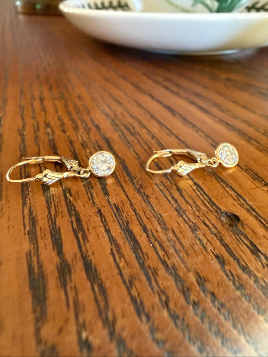 Vintage Dangle Earrings One Carat Tdw Natural Brilliant Cut DIAMOND 14k Gold Bezel Set Arrow Sparklers 1Ctw