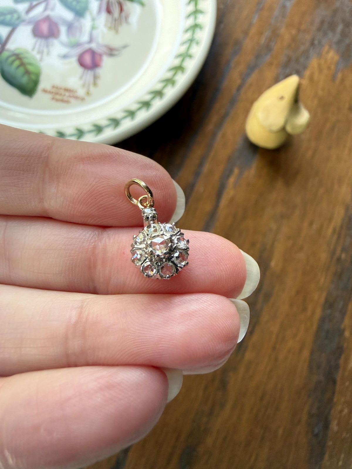 Daisy Cluster Pendant Dainty Natural Rose Cut DIAMOND Antique Victorian 18k Gold Platinum Pendant Necklace Bracelet Charm Floral