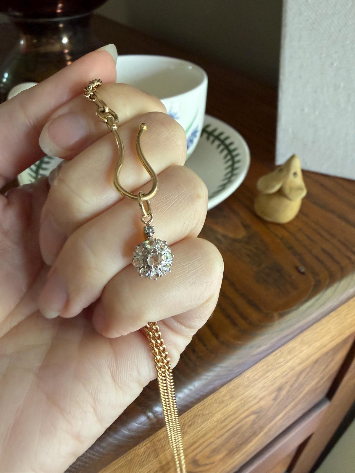 Daisy Cluster Pendant Dainty Natural Rose Cut DIAMOND Antique Victorian 18k Gold Platinum Pendant Necklace Bracelet Charm Floral