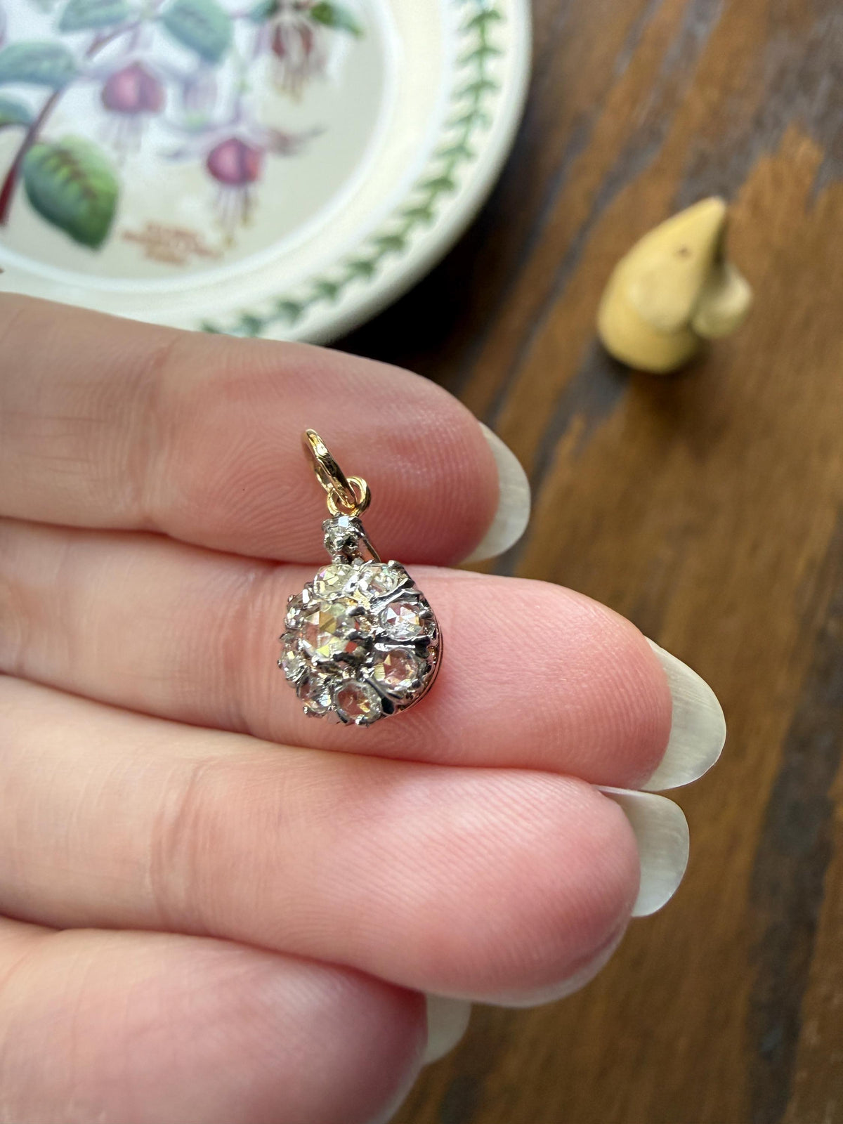 Daisy Cluster Pendant Dainty Natural Rose Cut DIAMOND Antique Victorian 18k Gold Platinum Pendant Necklace Bracelet Charm Floral