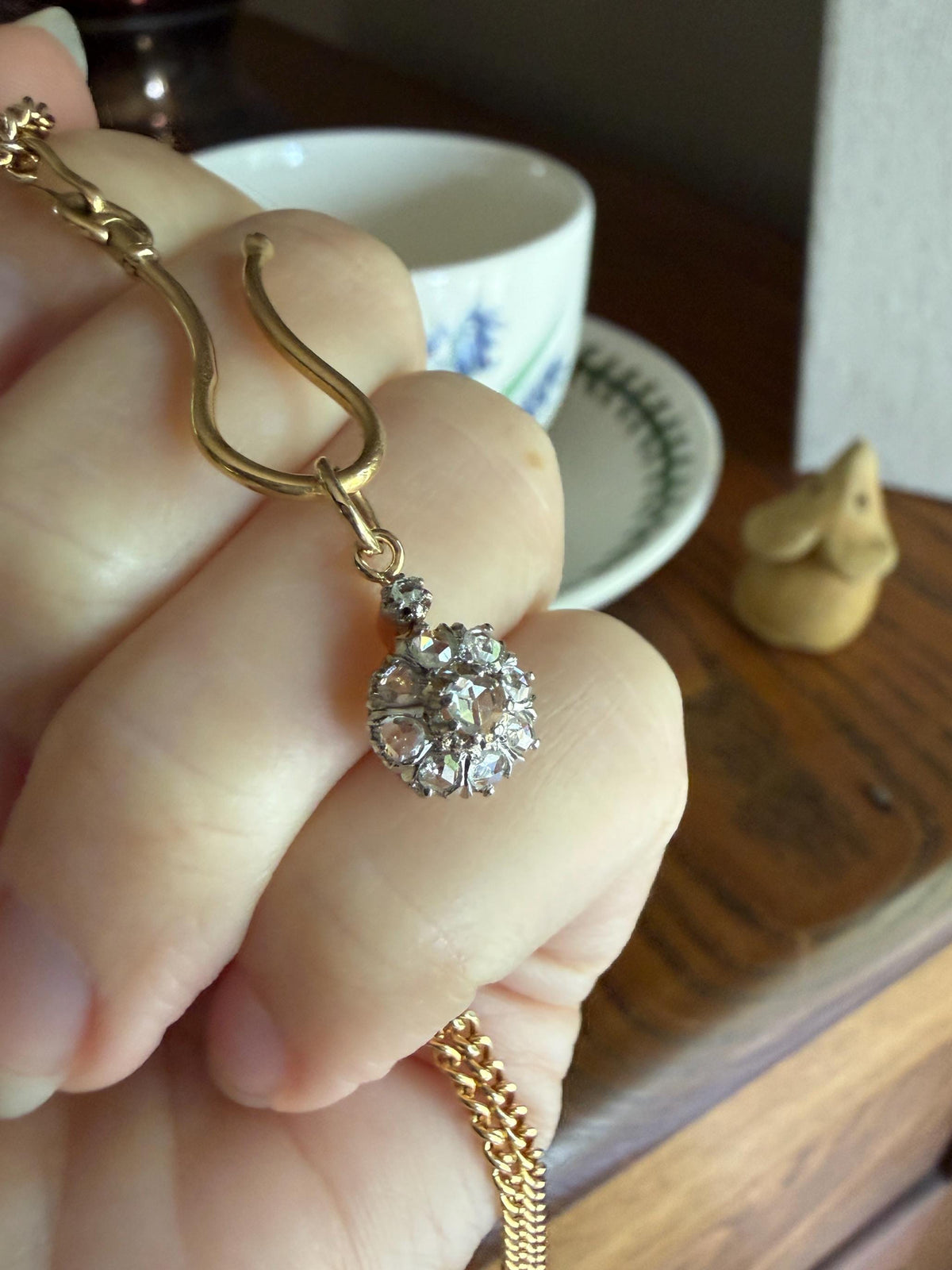 Daisy Cluster Pendant Dainty Natural Rose Cut DIAMOND Antique Victorian 18k Gold Platinum Pendant Necklace Bracelet Charm Floral