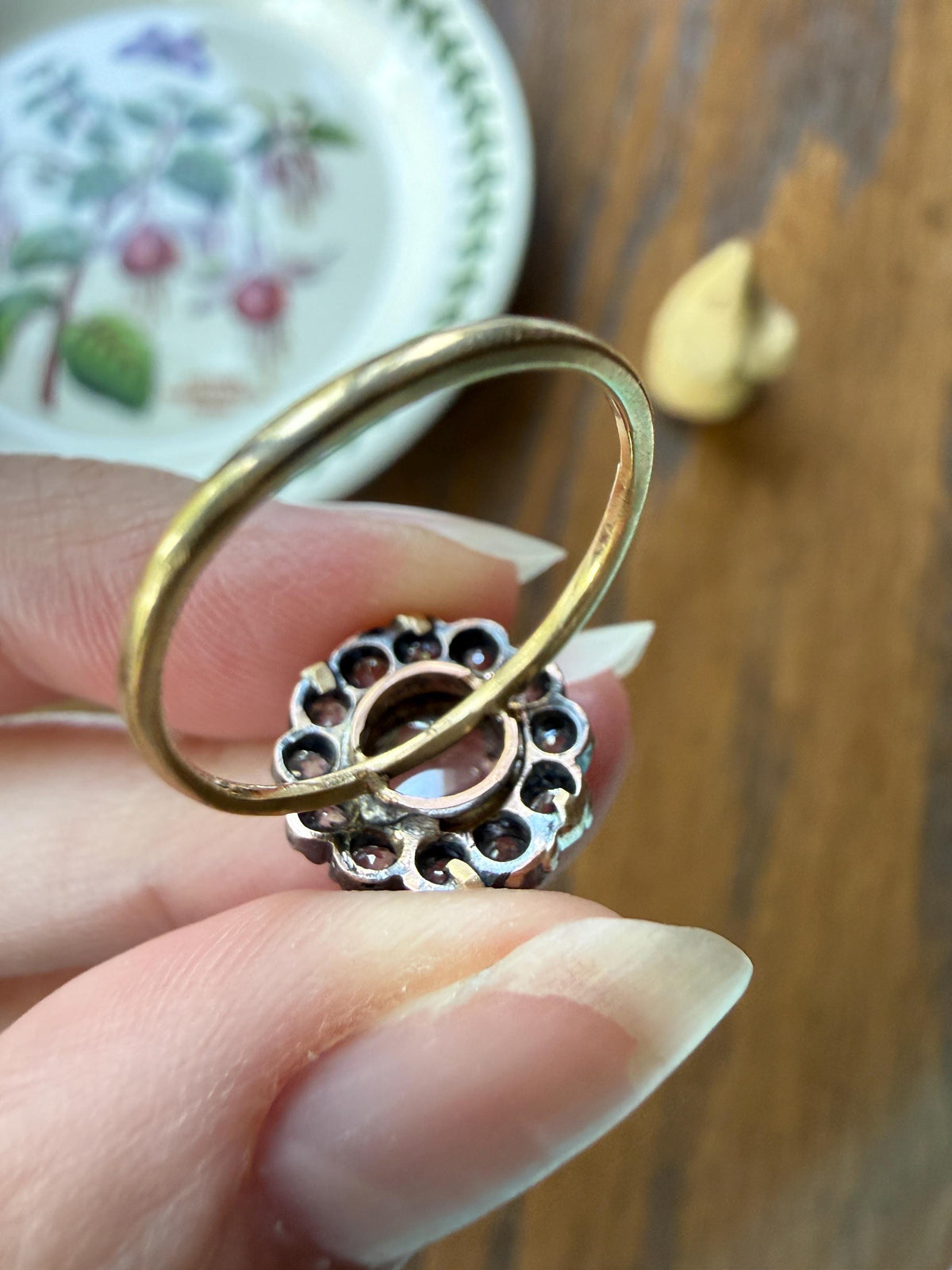 Antique Old Mine & Eye Clean Rose Cut Diamond Daisy Cluster Ring 18k Silver French Edwardian Disco Ball Halo Scalloped Stacker
