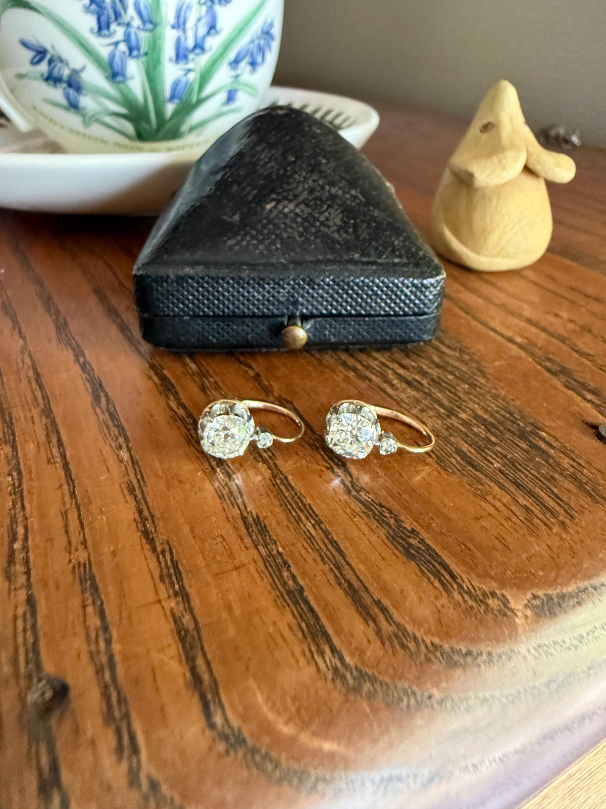 BOXED Original Antique 1.75 Carat Tdw Old Mine Cut Diamond Earrings 18k Gold Platinum French Victorian Dangle Dormeuse Gift Belle Epoque