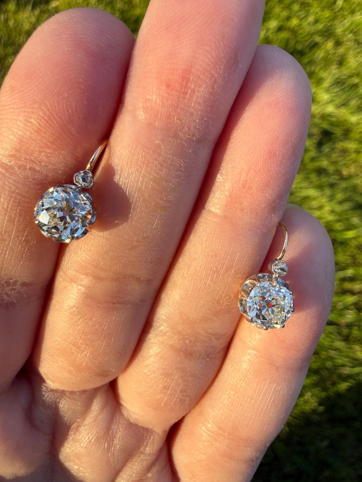 BOXED Original Antique 1.75 Carat Tdw Old Mine Cut Diamond Earrings 18k Gold Platinum French Victorian Dangle Dormeuse Gift Belle Epoque