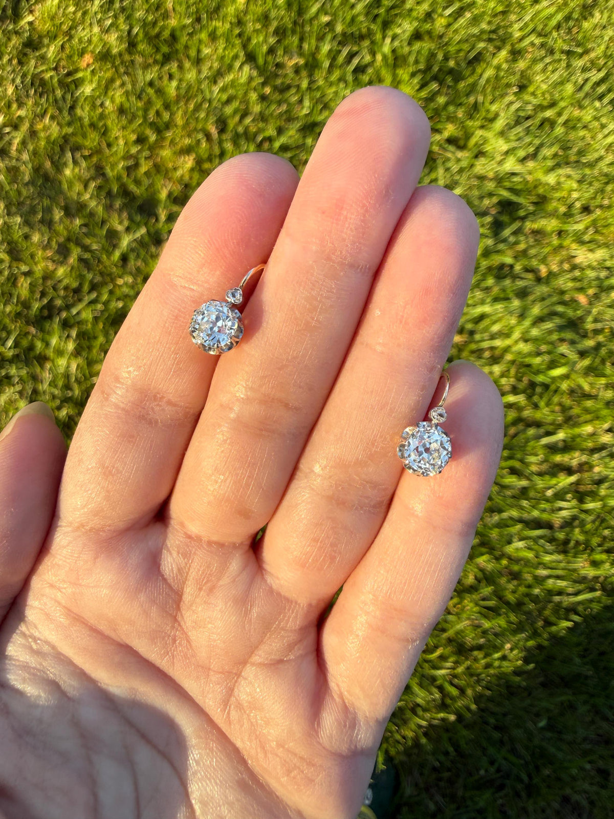BOXED Original Antique 1.75 Carat Tdw Old Mine Cut Diamond Earrings 18k Gold Platinum French Victorian Dangle Dormeuse Gift Belle Epoque