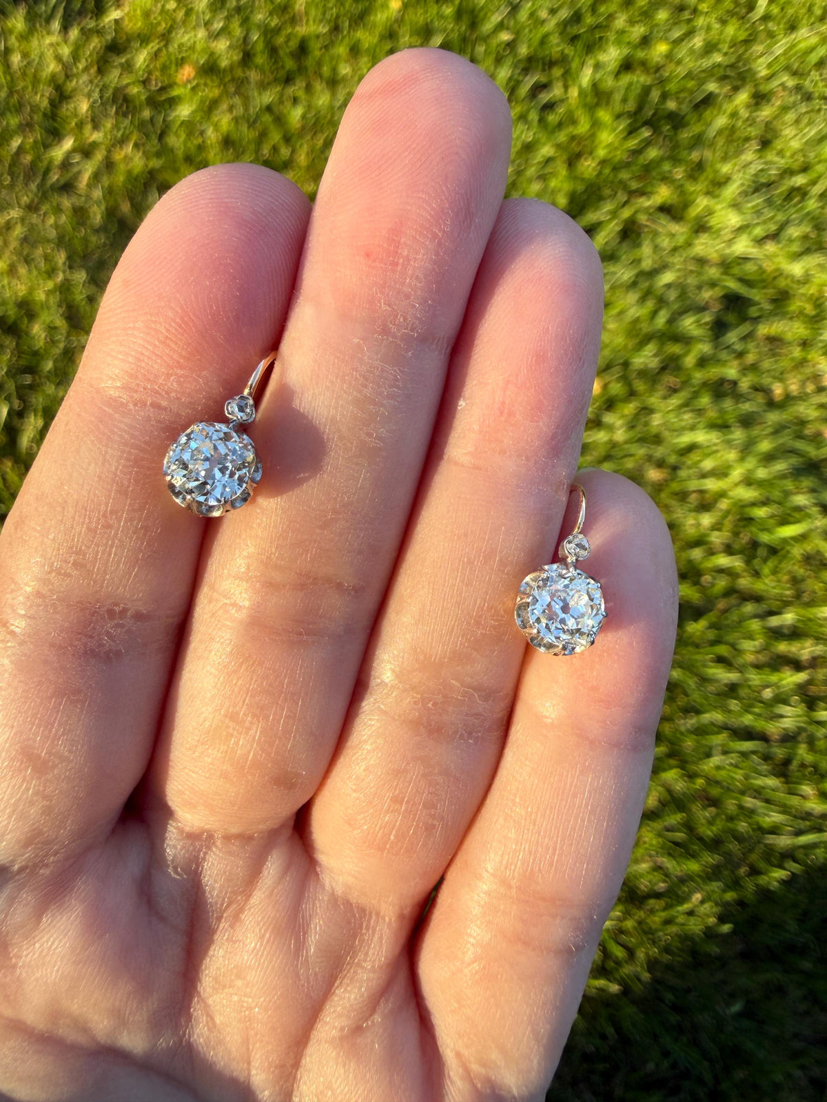 BOXED Original Antique 1.75 Carat Tdw Old Mine Cut Diamond Earrings 18k Gold Platinum French Victorian Dangle Dormeuse Gift Belle Epoque