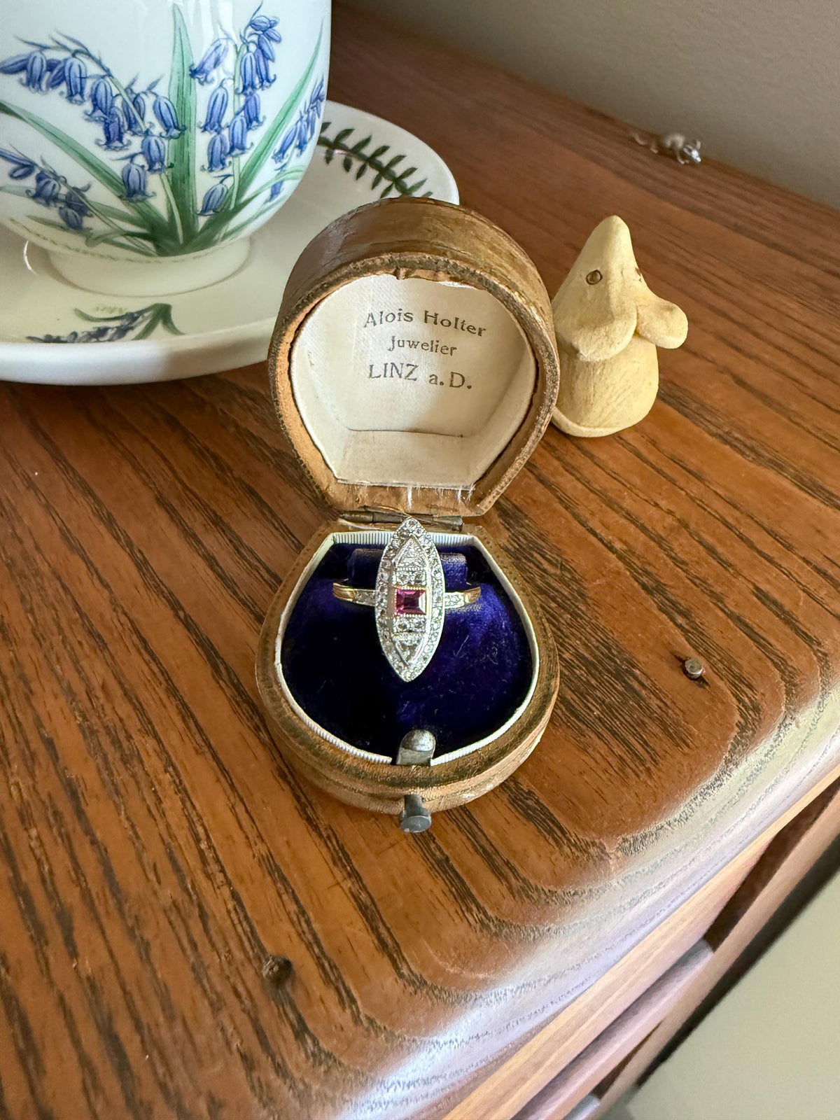 Unique French Antique 1.1 Carat Tdw TRIANGLE Old Cut Diamond Ruby and Rose Cut Navette Ring 18k Gold Triangular Trillion