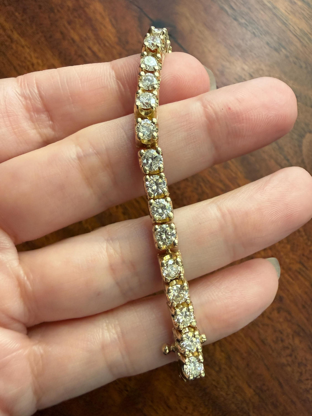 Vintage 7 CARATS Natural DIAMOND Tennis Bracelet Line Eternity 20.7g 14k Yellow Gold Solid 40 Older Brilliant Cut Stones Riviere 7Ctw