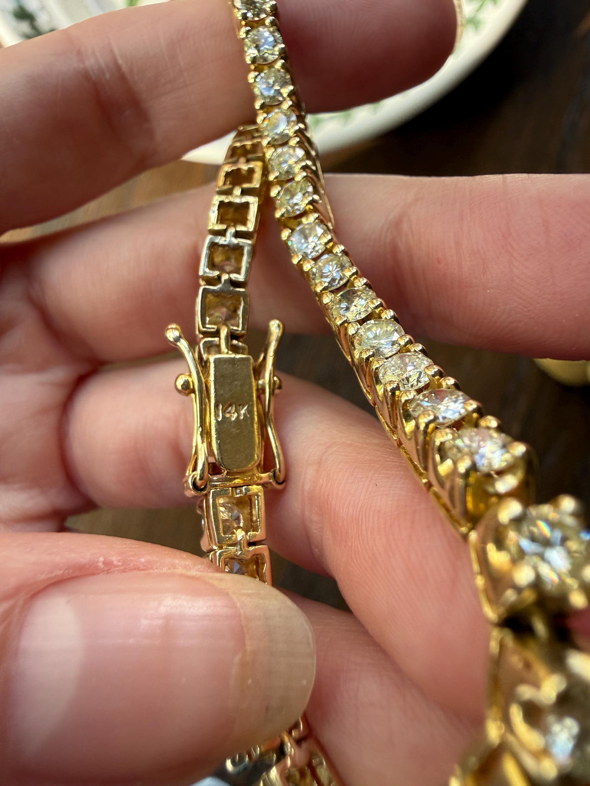 Vintage 7 CARATS Natural DIAMOND Tennis Bracelet Line Eternity 20.7g 14k Yellow Gold Solid 40 Older Brilliant Cut Stones Riviere 7Ctw