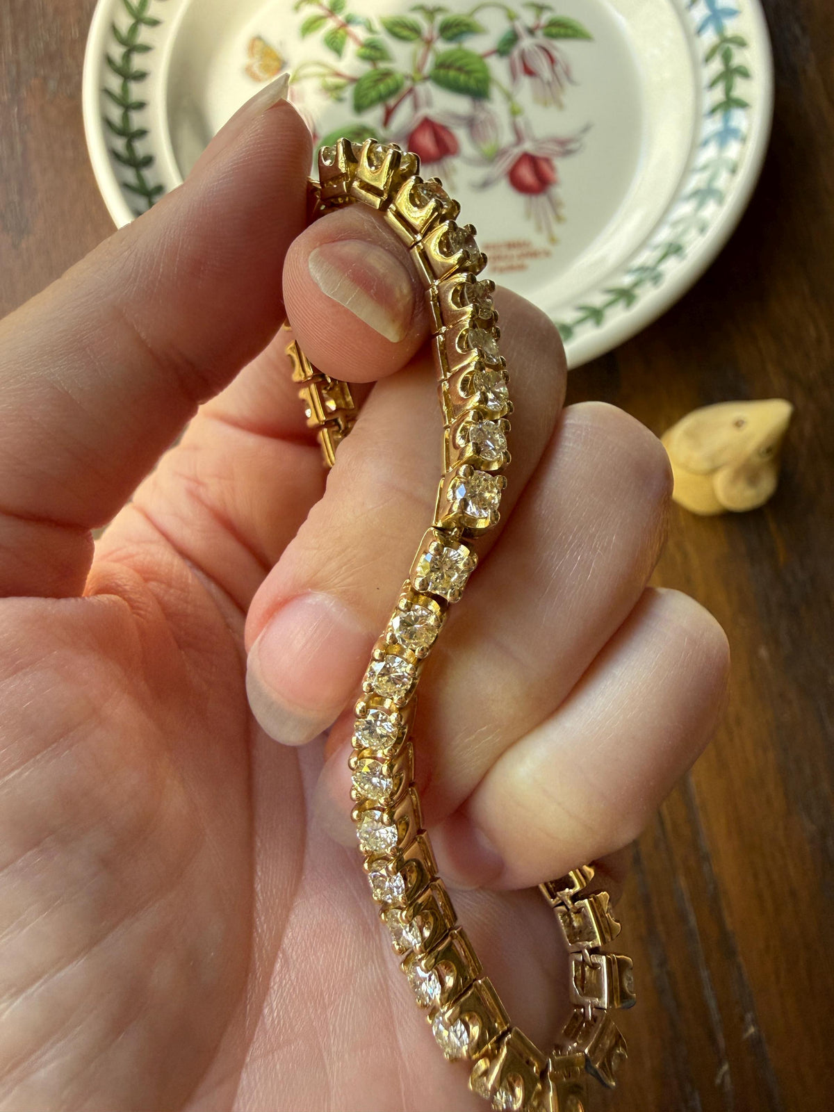 Vintage 7 CARATS Natural DIAMOND Tennis Bracelet Line Eternity 20.7g 14k Yellow Gold Solid 40 Older Brilliant Cut Stones Riviere 7Ctw