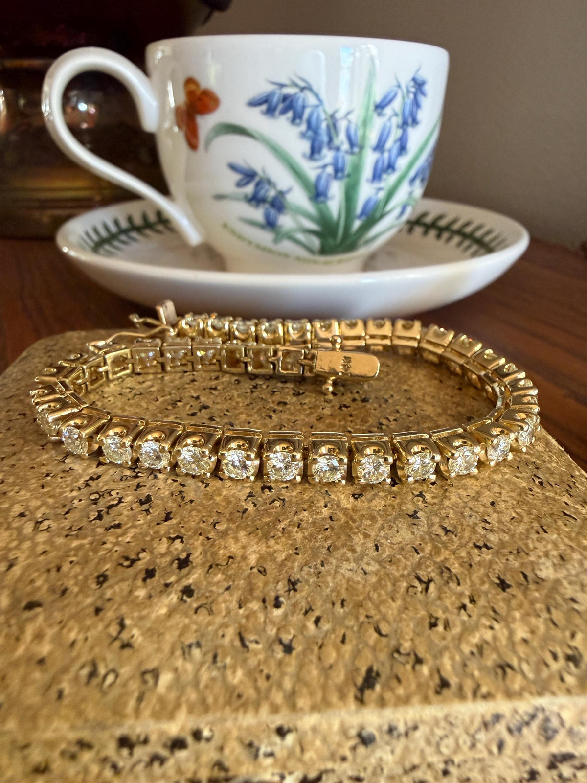 Vintage 7 CARATS Natural DIAMOND Tennis Bracelet Line Eternity 20.7g 14k Yellow Gold Solid 40 Older Brilliant Cut Stones Riviere 7Ctw