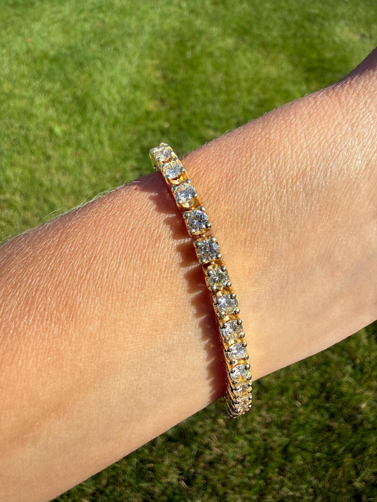 Vintage 7 CARATS Natural DIAMOND Tennis Bracelet Line Eternity 20.7g 14k Yellow Gold Solid 40 Older Brilliant Cut Stones Riviere 7Ctw