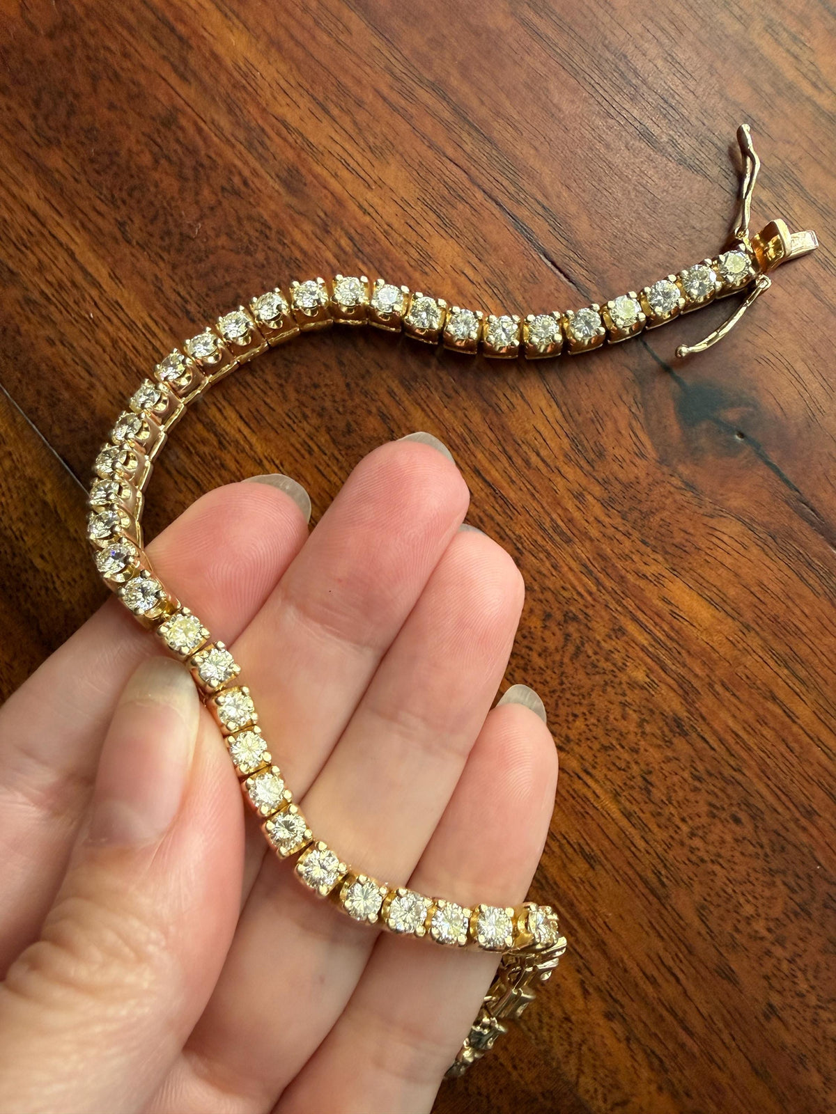 Vintage 7 CARATS Natural DIAMOND Tennis Bracelet Line Eternity 20.7g 14k Yellow Gold Solid 40 Older Brilliant Cut Stones Riviere 7Ctw