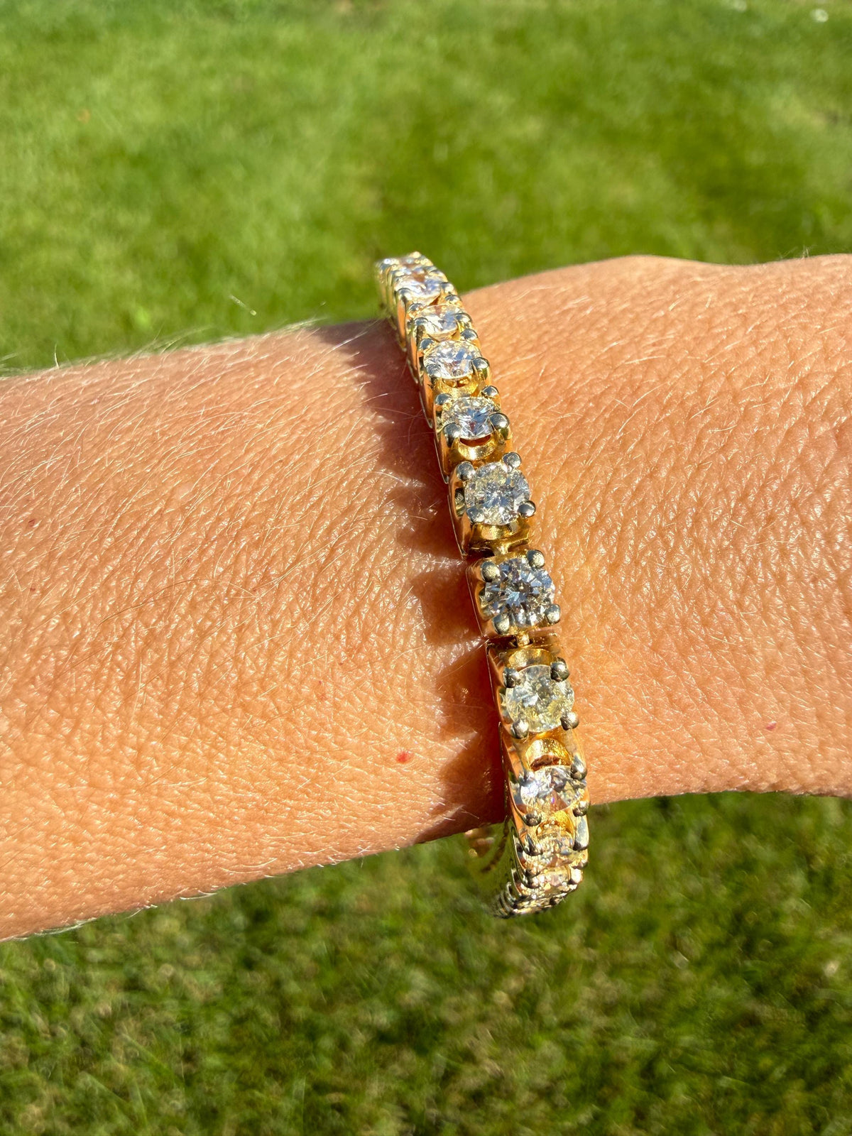 Vintage 7 CARATS Natural DIAMOND Tennis Bracelet Line Eternity 20.7g 14k Yellow Gold Solid 40 Older Brilliant Cut Stones Riviere 7Ctw