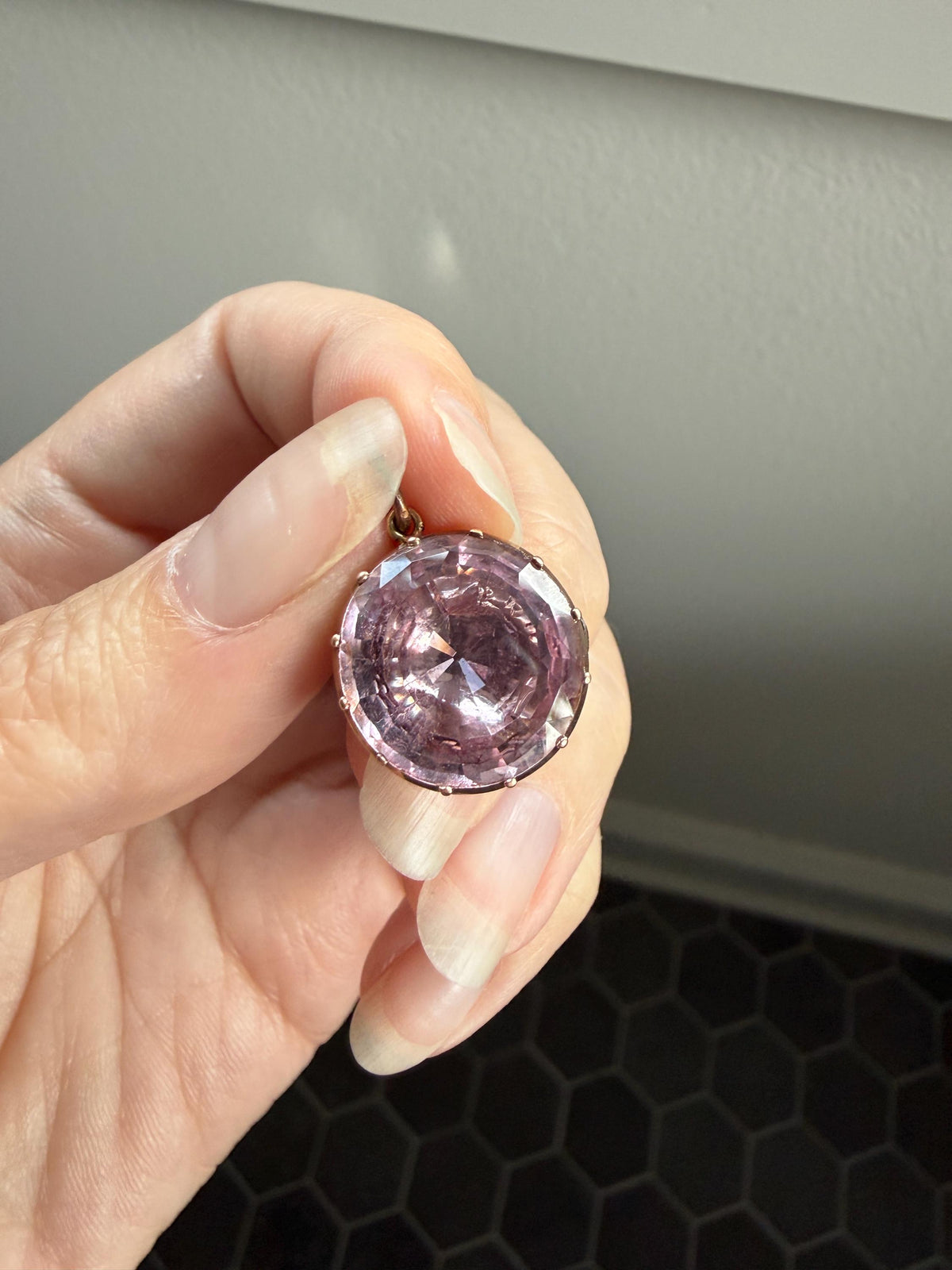 PINK Perfection Georgian Era ANTIQUE Old Cut Natural Pink Topaz Foiled Pendant 10k Gold Victorian Minimalist Glowing Pastel Collet Set