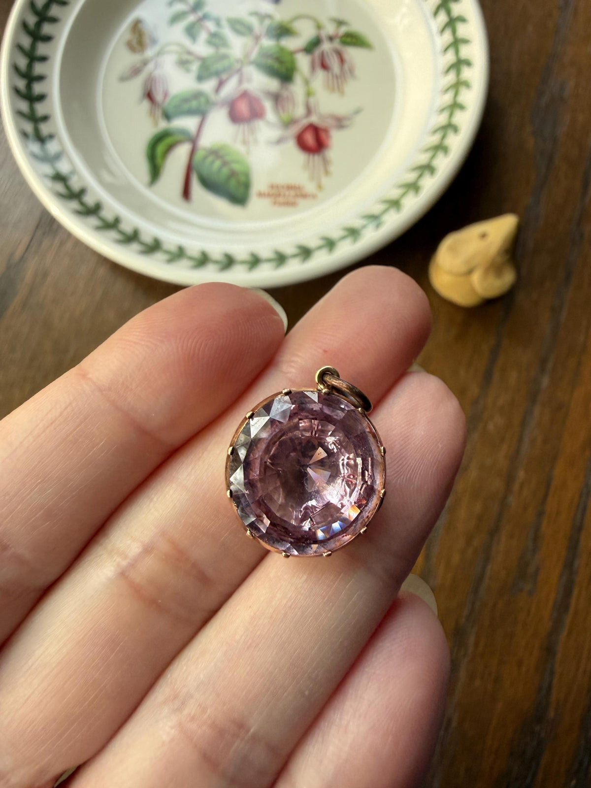 PINK Perfection Georgian Era ANTIQUE Old Cut Natural Pink Topaz Foiled Pendant 10k Gold Victorian Minimalist Glowing Pastel Collet Set