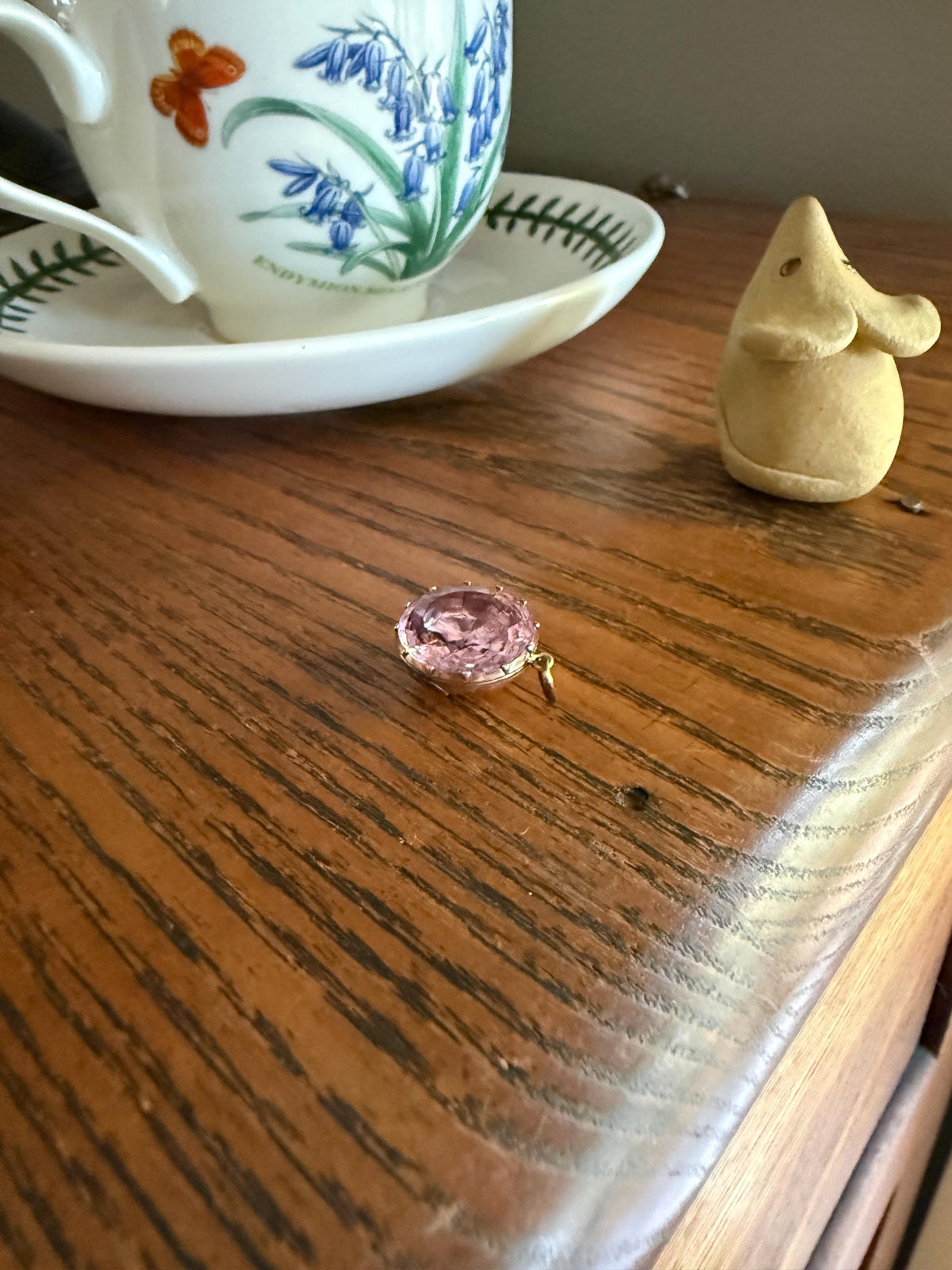 PINK Perfection Georgian Era ANTIQUE Old Cut Natural Pink Topaz Foiled Pendant 10k Gold Victorian Minimalist Glowing Pastel Collet Set