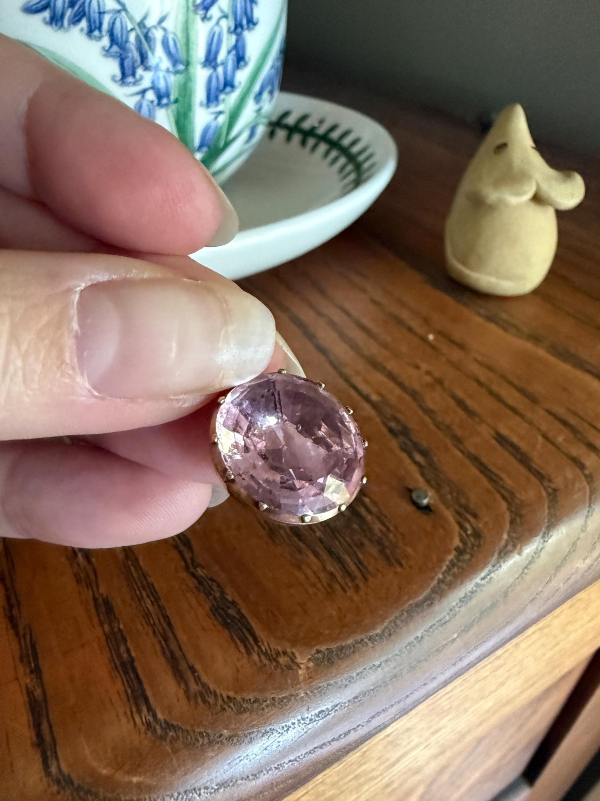 PINK Perfection Georgian Era ANTIQUE Old Cut Natural Pink Topaz Foiled Pendant 10k Gold Victorian Minimalist Glowing Pastel Collet Set