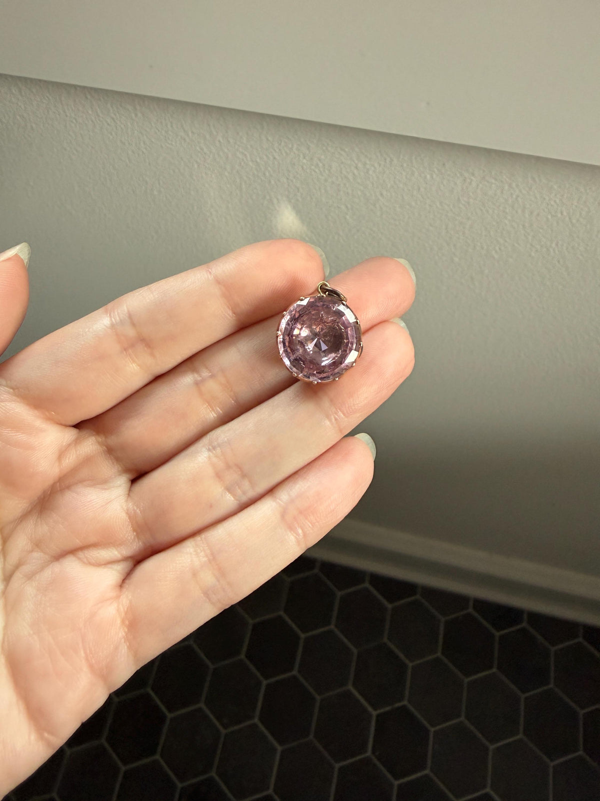 PINK Perfection Georgian Era ANTIQUE Old Cut Natural Pink Topaz Foiled Pendant 10k Gold Victorian Minimalist Glowing Pastel Collet Set